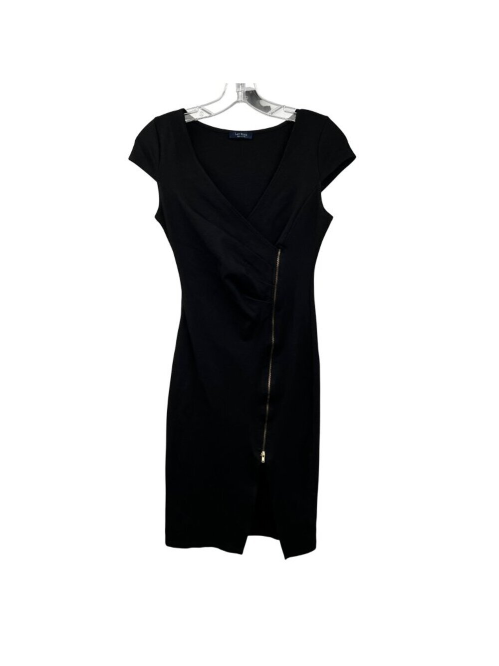 Lac Bleu Womens Sheath Dress Cap Sleeve Zipper Front Slip Black Size Medium LBD